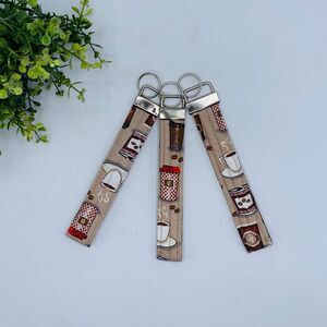 Lot of 3, Handmade Wristlet Keychain Coffee Lover Gift Idea Stocking Stuffer